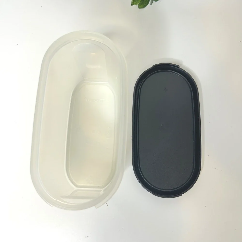 Tupperware Modular‎ Mates Oval 2 Black Lid 1.1L 4.5 Cup Clear Container